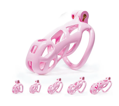 Pink Cobra Chastity Cage With 4 Rings - SpikedChastity