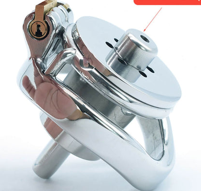 Flat Inverted Chastity Cage with a Built-in Catheter - SpikedChastity