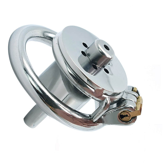 Flat Inverted Chastity Cage with a Built-in Catheter - SpikedChastity