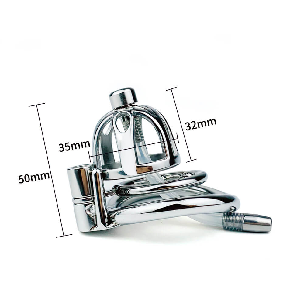 Metal Chastity Cage With Silicone/Metal Urethral Tube - SpikedChastity