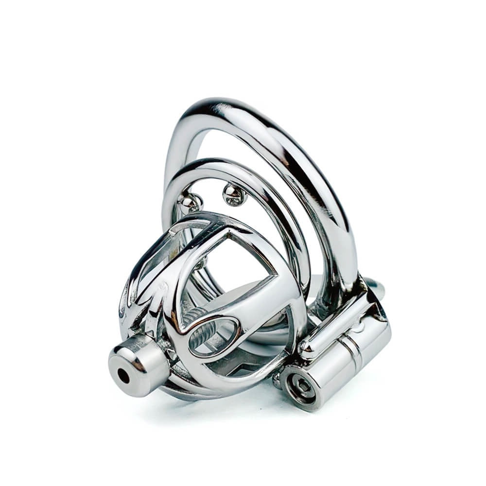 Metal Chastity Cage With Silicone/Metal Urethral Tube - SpikedChastity