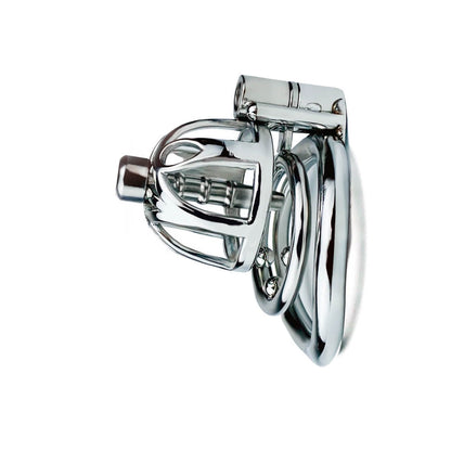 Metal Chastity Cage With Silicone/Metal Urethral Tube - SpikedChastity