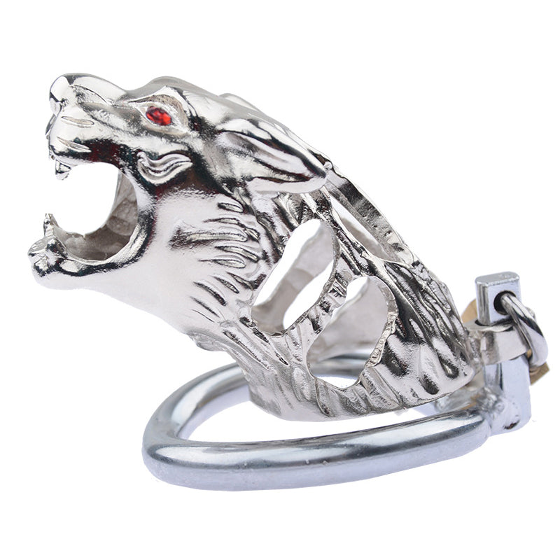 Tiger Head Metal Chastity Cage - SpikedChastity